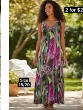 Denim 24/7 Tropical Maxi Dress size 14/16 Pink Green Chartreuse